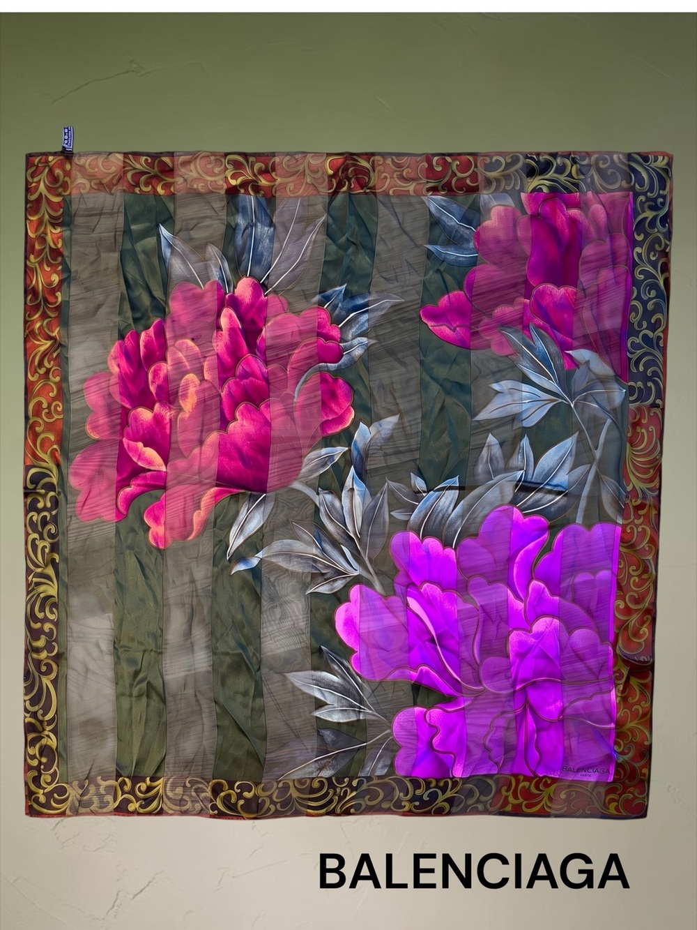 Balenciaga Pink & Purple Green Floral Silk Scarf